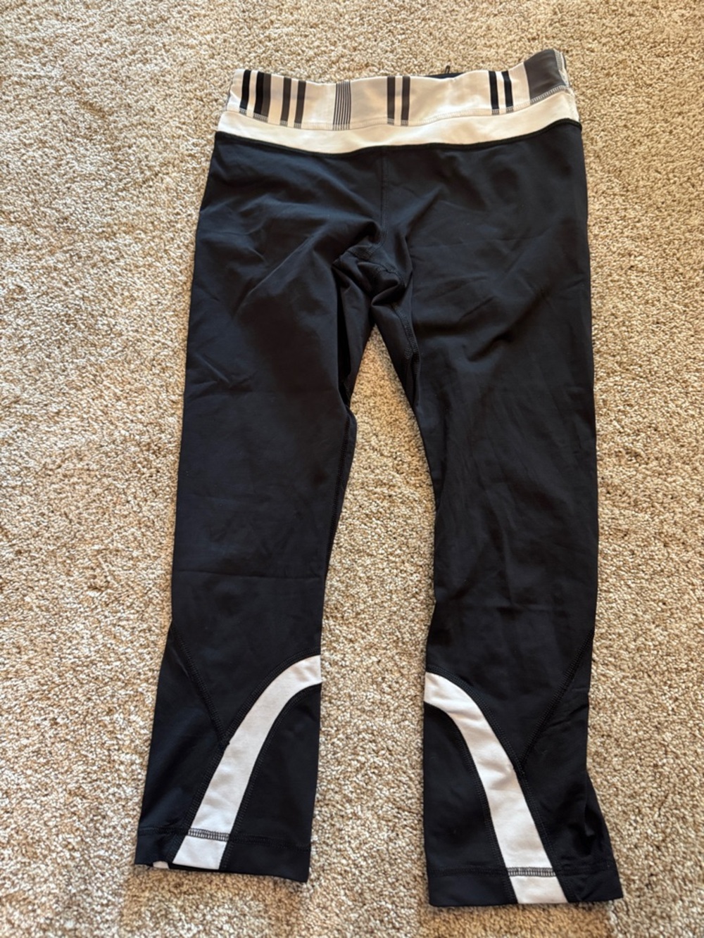 lululemon athletica Black Capri Leggings with White Accent Waistband